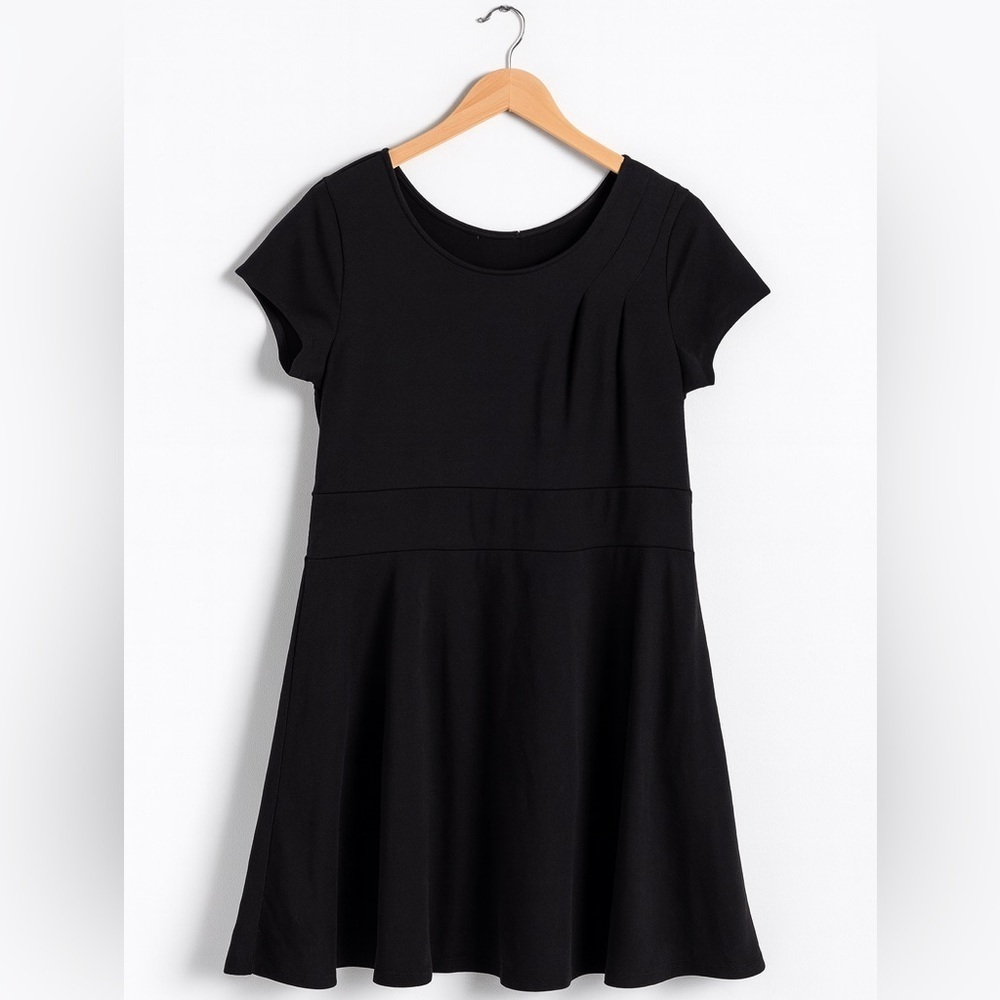 My Collection size large black flared dress with back zipper.